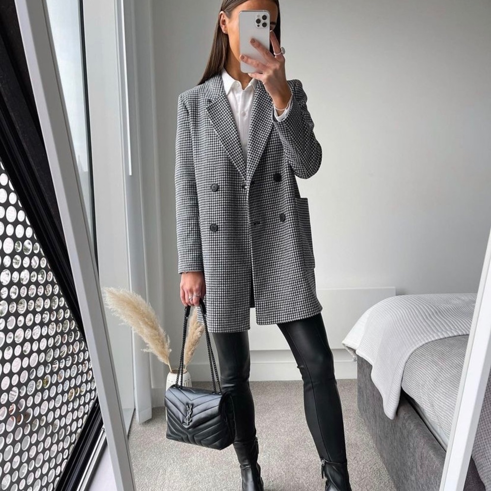 Zara Checked Plaid Blazer Black White